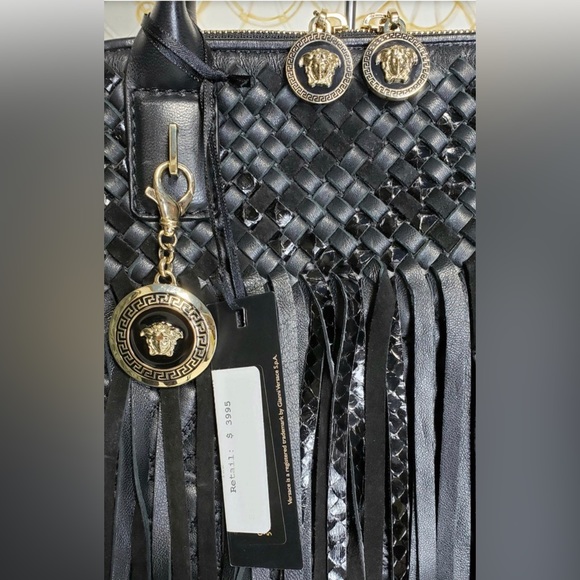 VERSACE FRINGED BLACK LEATHER HANDBAG NWT - Picture 8 of 10